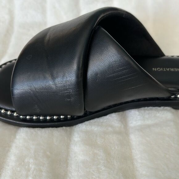 BCBGeneration Women’s Tabby Square Toe Cross Slide Sandal, black/silver, size 6 - Picture 9 of 11